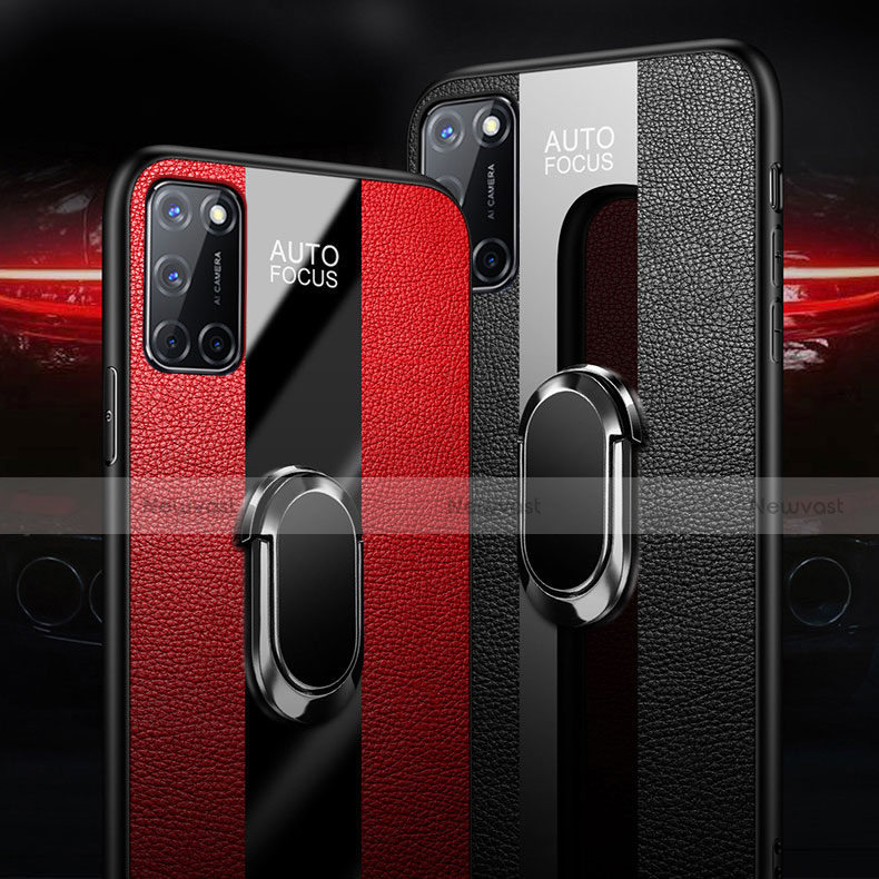Soft Silicone Gel Leather Snap On Case Cover with Magnetic Finger Ring Stand for Oppo A52