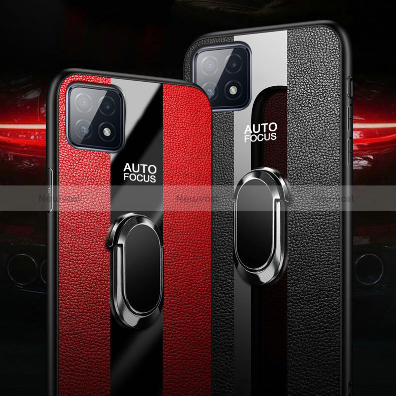 Soft Silicone Gel Leather Snap On Case Cover with Magnetic Finger Ring Stand for Oppo A53 5G