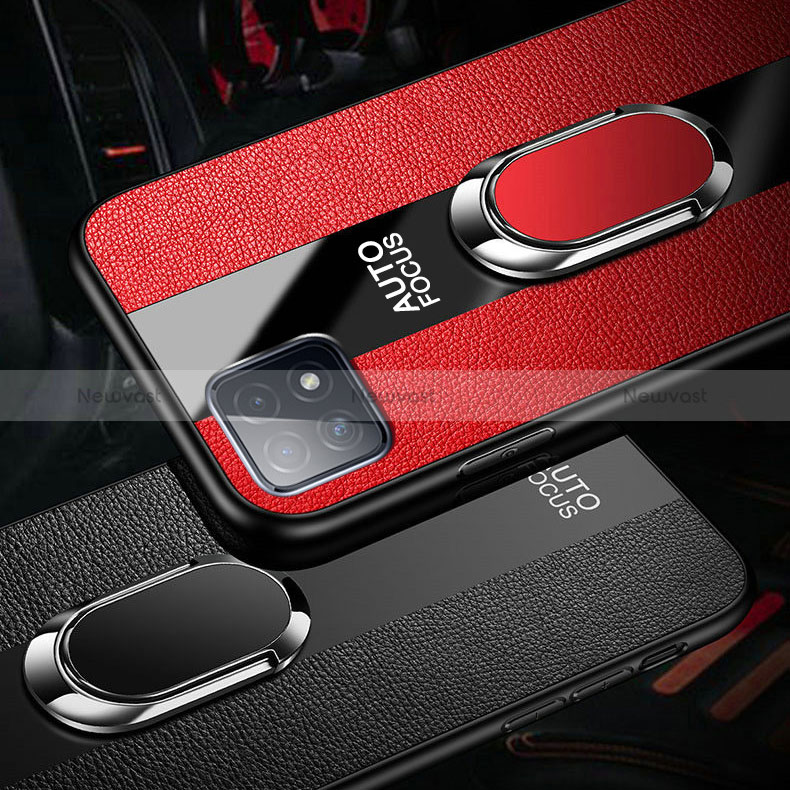 Soft Silicone Gel Leather Snap On Case Cover with Magnetic Finger Ring Stand for Oppo A53 5G
