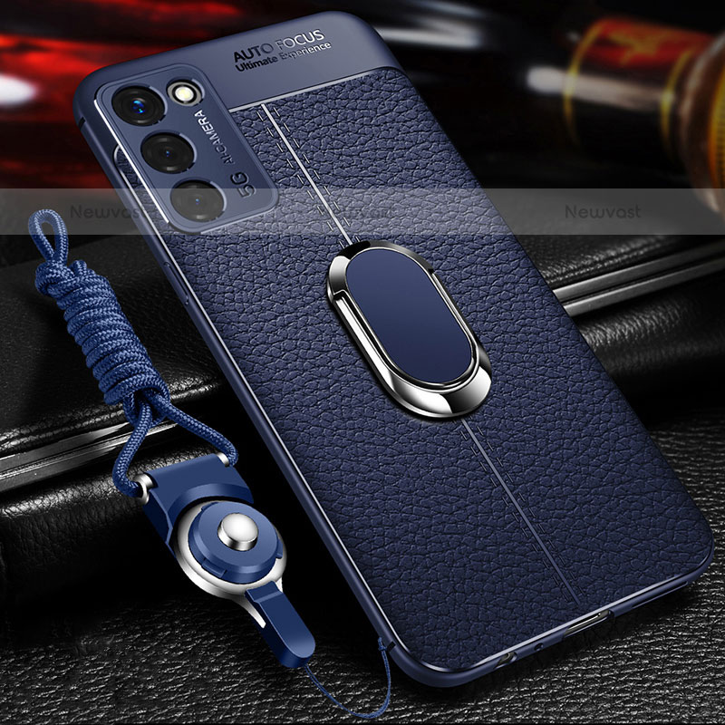 Soft Silicone Gel Leather Snap On Case Cover with Magnetic Finger Ring Stand for Oppo A55S 5G