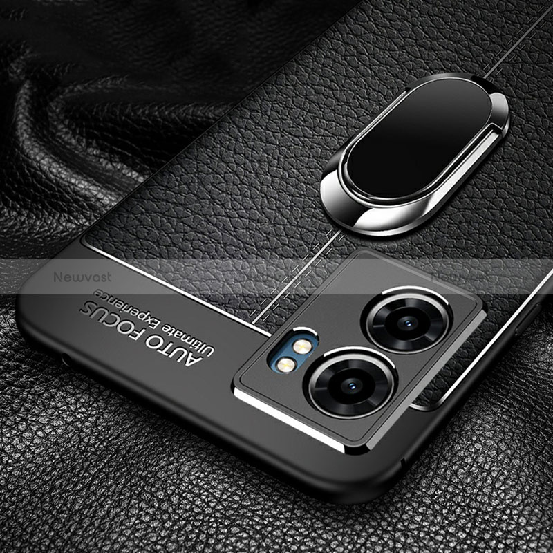 Soft Silicone Gel Leather Snap On Case Cover with Magnetic Finger Ring Stand for Oppo A56S 5G