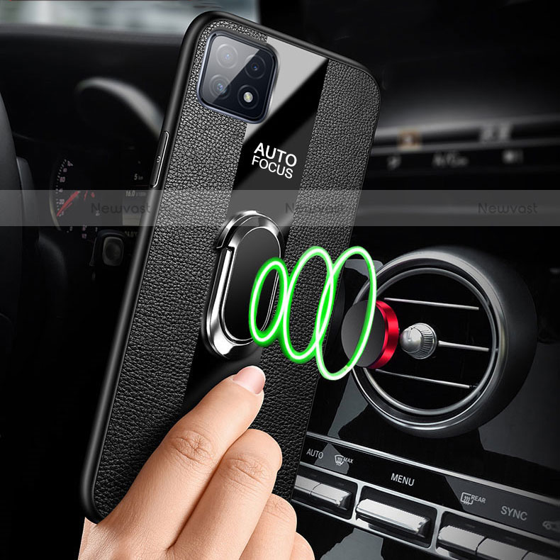 Soft Silicone Gel Leather Snap On Case Cover with Magnetic Finger Ring Stand for Oppo A72 5G
