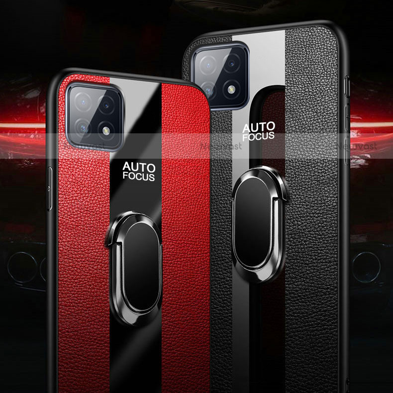 Soft Silicone Gel Leather Snap On Case Cover with Magnetic Finger Ring Stand for Oppo A73 5G
