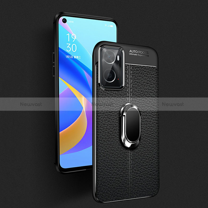 Soft Silicone Gel Leather Snap On Case Cover with Magnetic Finger Ring Stand for Oppo A76