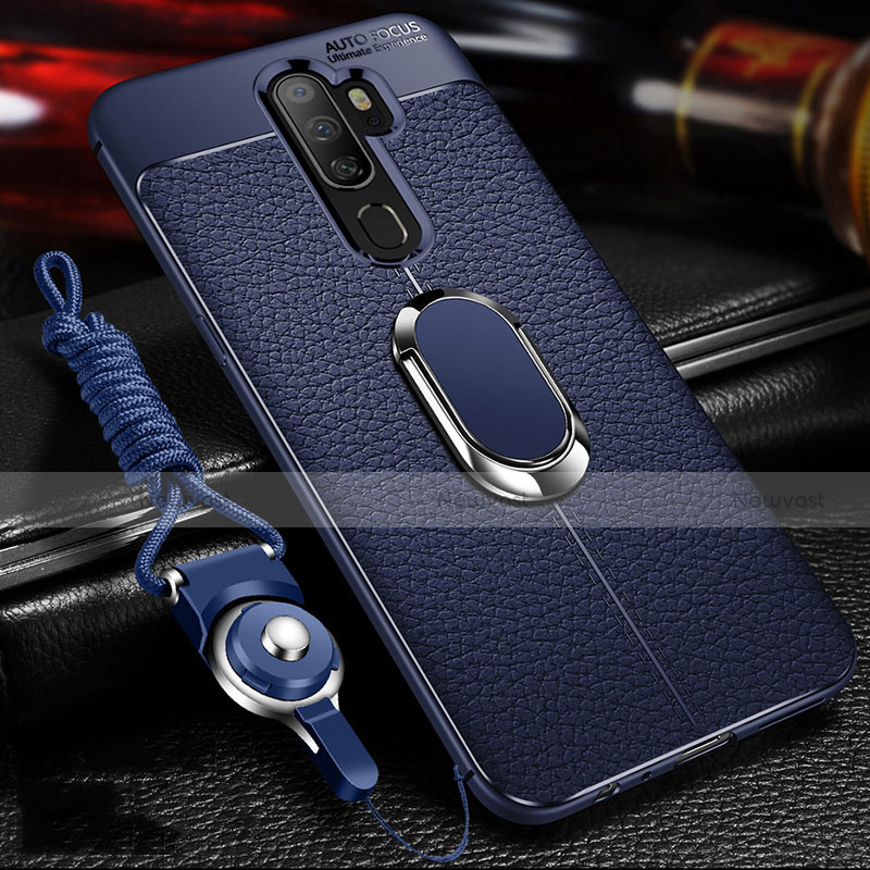 Soft Silicone Gel Leather Snap On Case Cover with Magnetic Finger Ring Stand for Oppo A9 (2020)