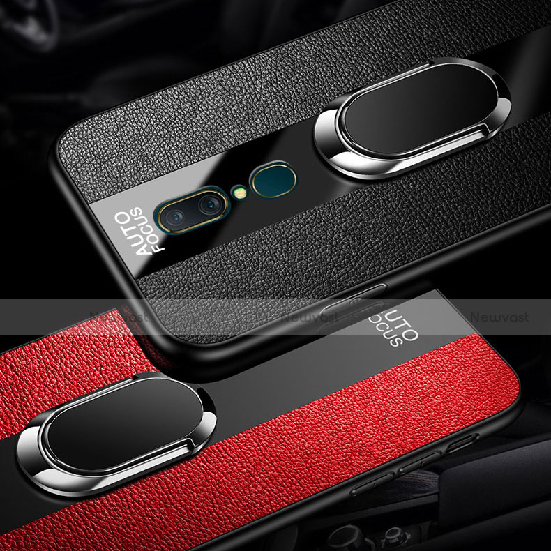 Soft Silicone Gel Leather Snap On Case Cover with Magnetic Finger Ring Stand for Oppo A9
