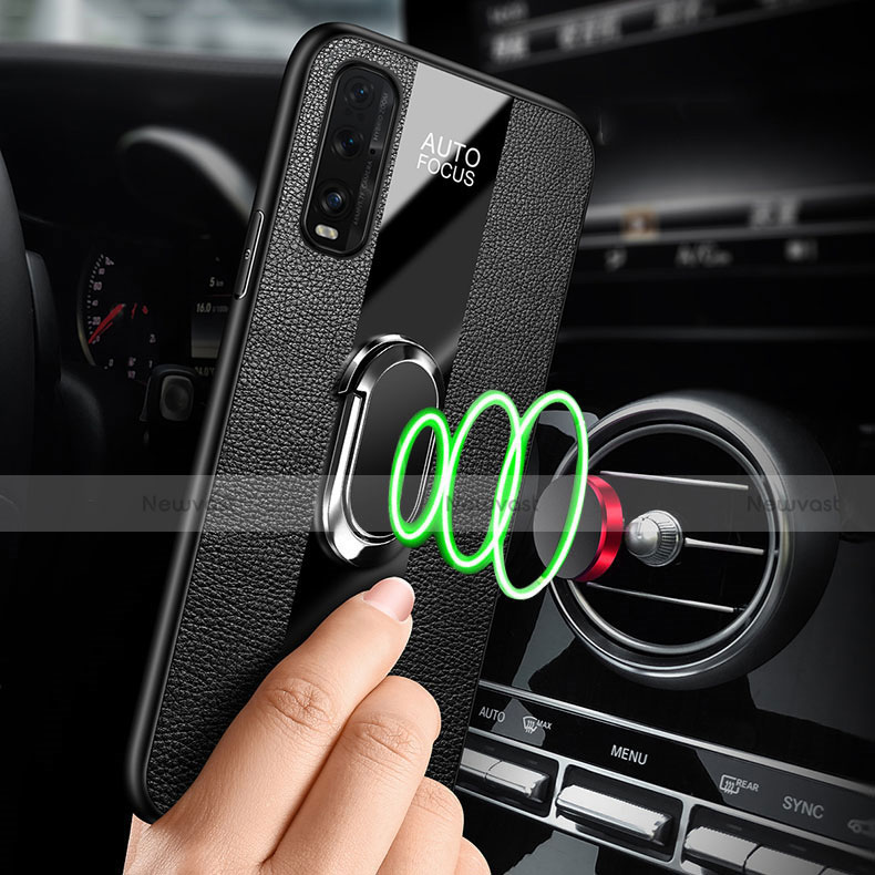 Soft Silicone Gel Leather Snap On Case Cover with Magnetic Finger Ring Stand for Oppo Find X2
