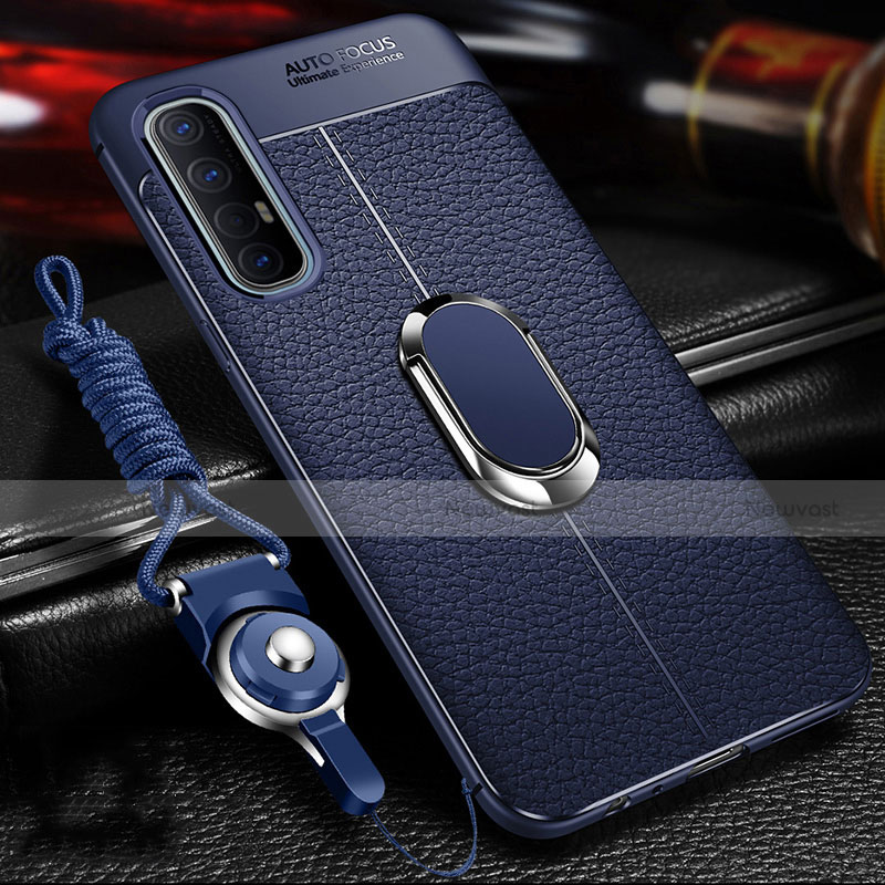 Soft Silicone Gel Leather Snap On Case Cover with Magnetic Finger Ring Stand for Oppo Find X2 Neo