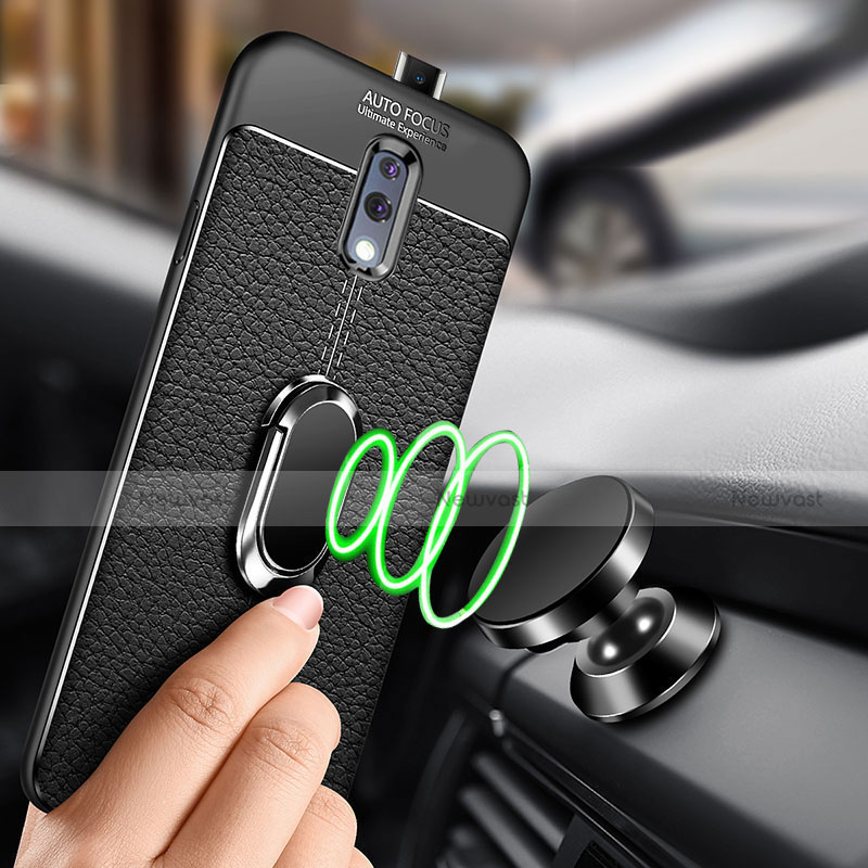 Soft Silicone Gel Leather Snap On Case Cover with Magnetic Finger Ring Stand for Oppo K3