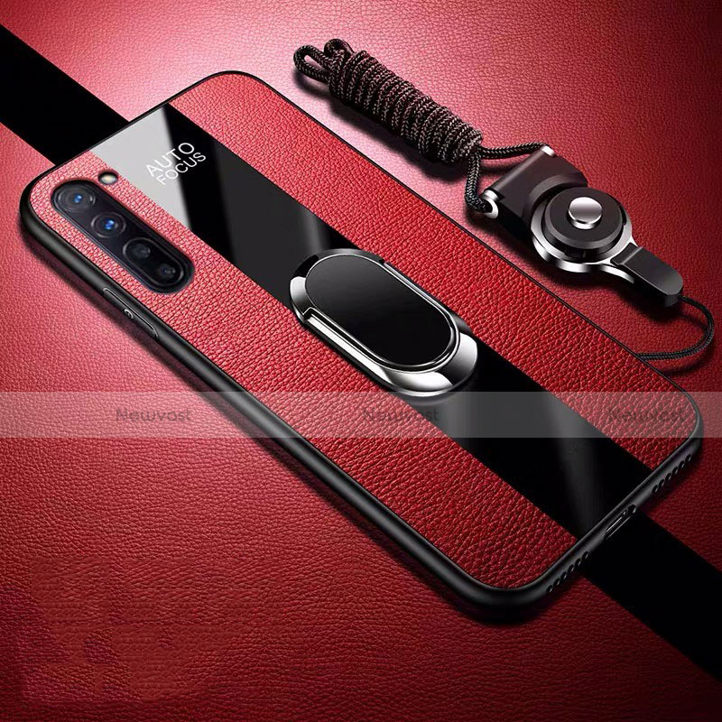 Soft Silicone Gel Leather Snap On Case Cover with Magnetic Finger Ring Stand for Oppo K7 5G Red