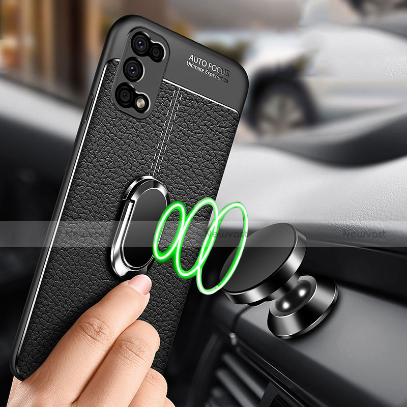 Soft Silicone Gel Leather Snap On Case Cover with Magnetic Finger Ring Stand for Oppo K7x 5G
