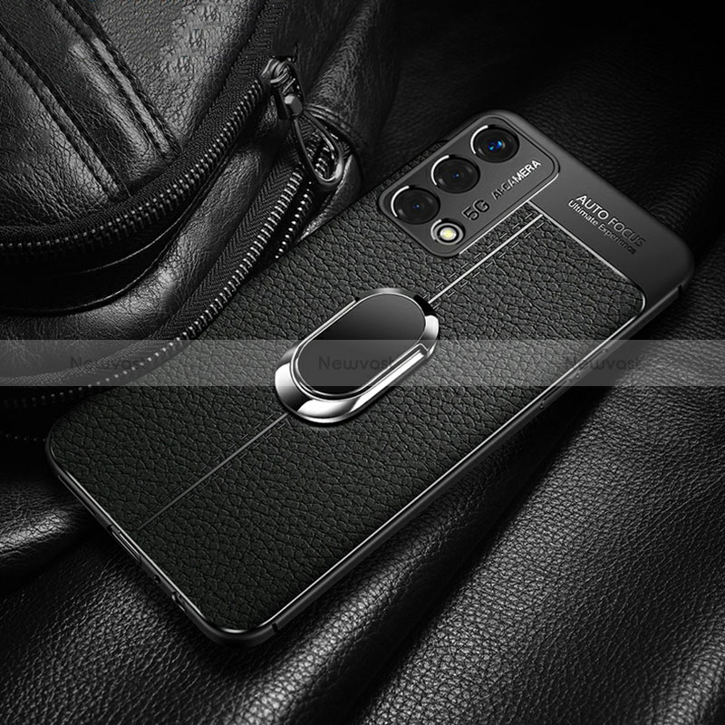 Soft Silicone Gel Leather Snap On Case Cover with Magnetic Finger Ring Stand for Oppo K9 5G