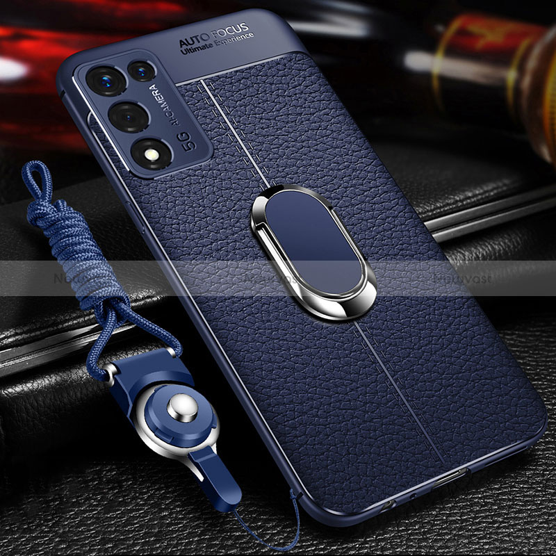 Soft Silicone Gel Leather Snap On Case Cover with Magnetic Finger Ring Stand for Oppo K9S 5G