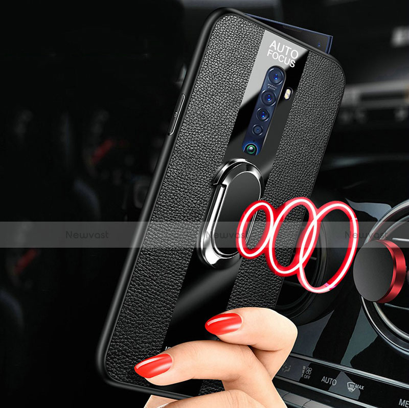 Soft Silicone Gel Leather Snap On Case Cover with Magnetic Finger Ring Stand for Oppo Reno2