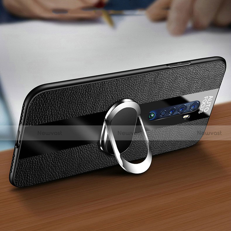Soft Silicone Gel Leather Snap On Case Cover with Magnetic Finger Ring Stand for Oppo Reno2