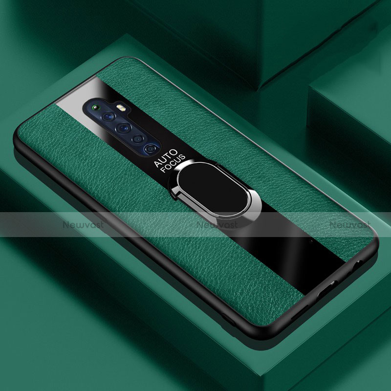 Soft Silicone Gel Leather Snap On Case Cover with Magnetic Finger Ring Stand for Oppo Reno2 Z