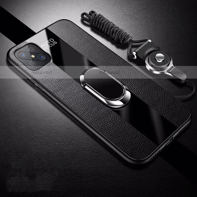 Soft Silicone Gel Leather Snap On Case Cover with Magnetic Finger Ring Stand for Oppo Reno4 Z 5G