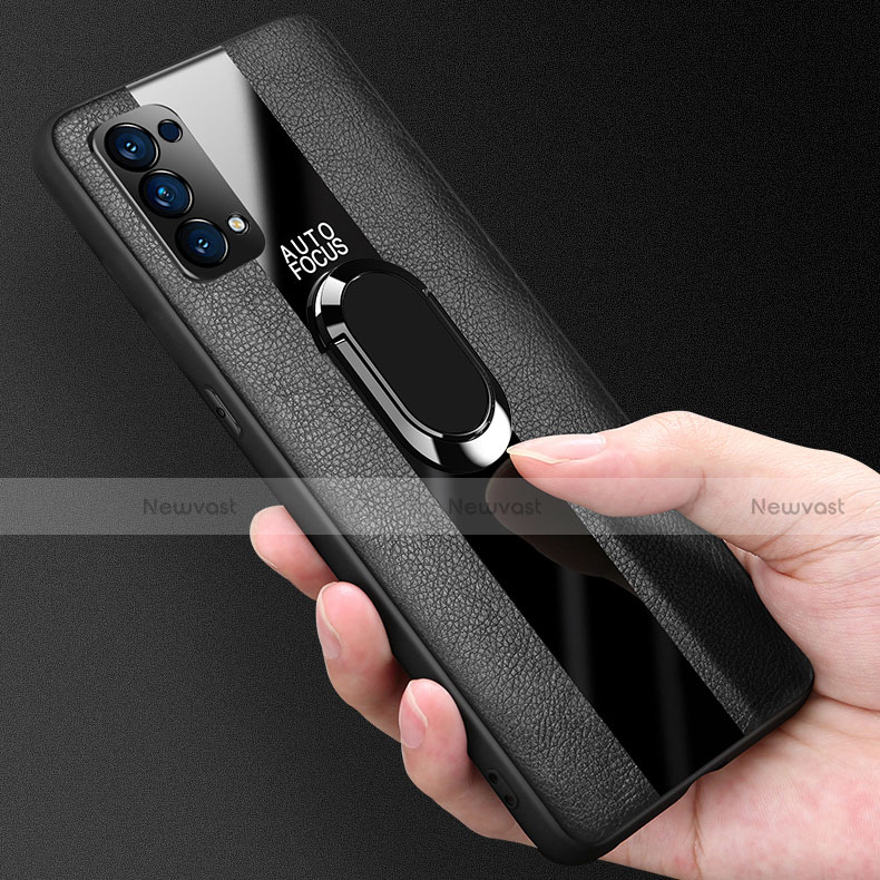 Soft Silicone Gel Leather Snap On Case Cover with Magnetic Finger Ring Stand for Oppo Reno5 5G