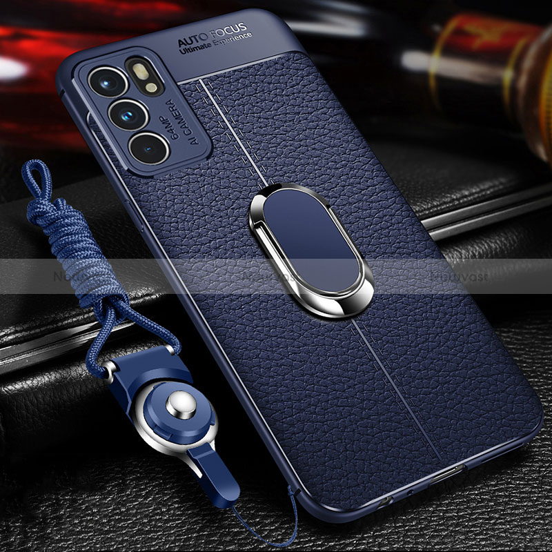 Soft Silicone Gel Leather Snap On Case Cover with Magnetic Finger Ring Stand for Oppo Reno6 5G