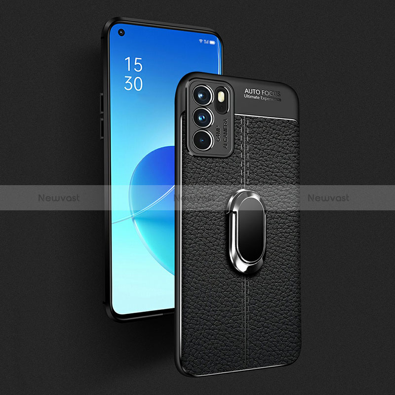 Soft Silicone Gel Leather Snap On Case Cover with Magnetic Finger Ring Stand for Oppo Reno6 5G