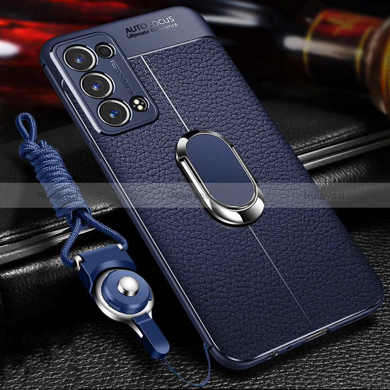 Soft Silicone Gel Leather Snap On Case Cover with Magnetic Finger Ring Stand for Oppo Reno6 Pro 5G