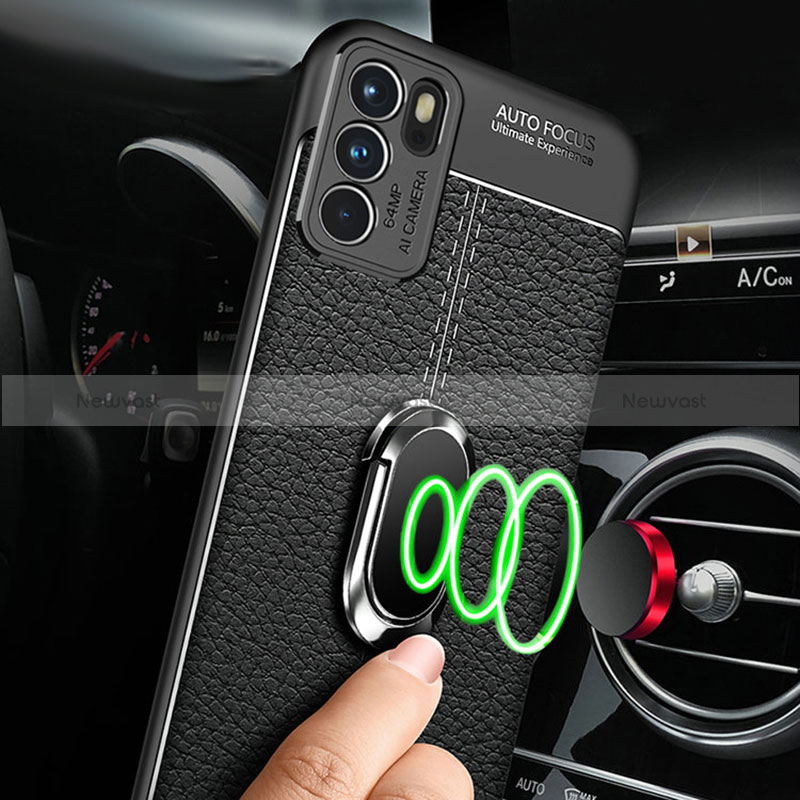 Soft Silicone Gel Leather Snap On Case Cover with Magnetic Finger Ring Stand for Oppo Reno6 Pro 5G India