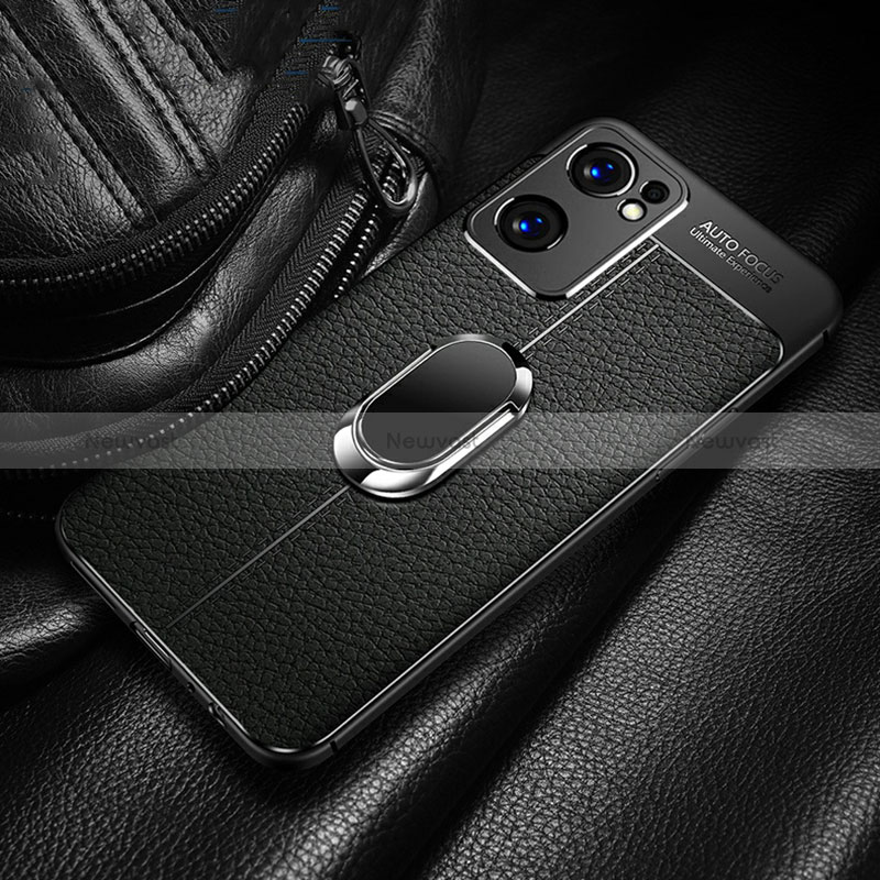 Soft Silicone Gel Leather Snap On Case Cover with Magnetic Finger Ring Stand for Oppo Reno7 5G