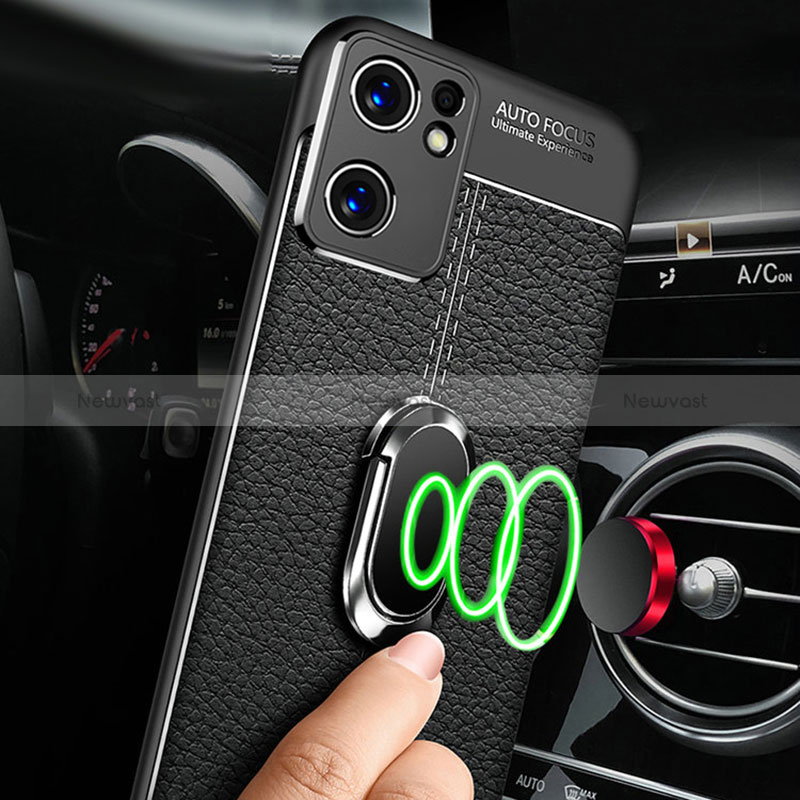 Soft Silicone Gel Leather Snap On Case Cover with Magnetic Finger Ring Stand for Oppo Reno7 5G