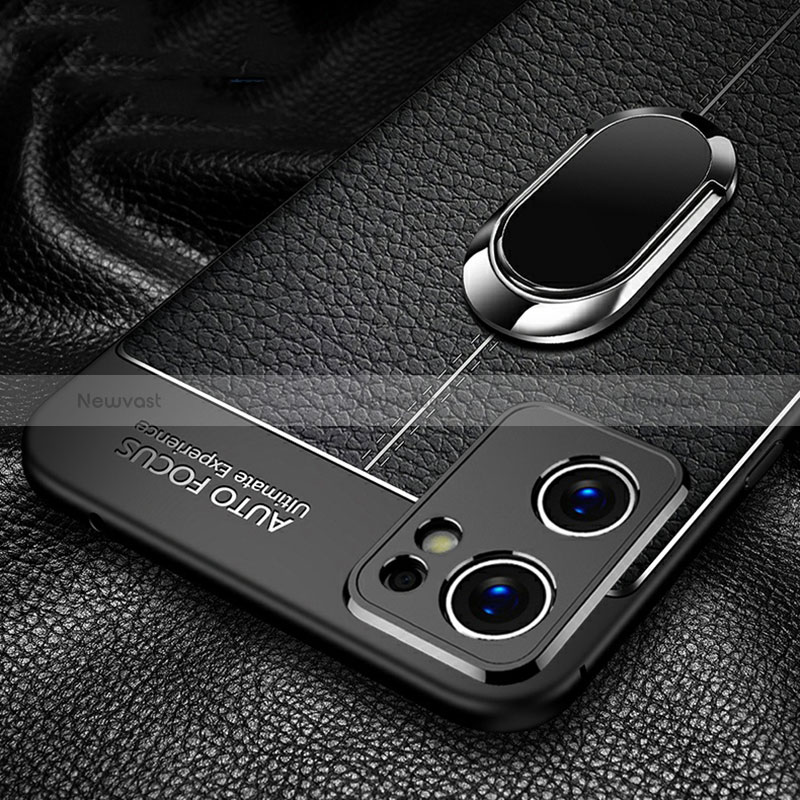 Soft Silicone Gel Leather Snap On Case Cover with Magnetic Finger Ring Stand for Oppo Reno7 SE 5G