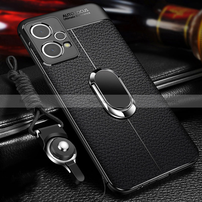 Soft Silicone Gel Leather Snap On Case Cover with Magnetic Finger Ring Stand for Realme 9 5G