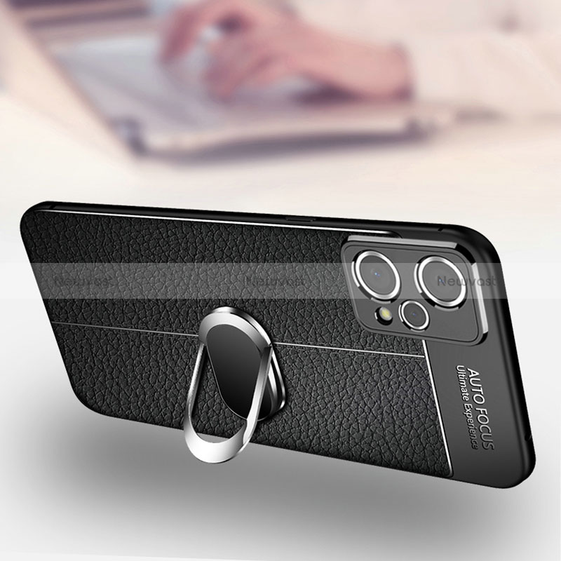 Soft Silicone Gel Leather Snap On Case Cover with Magnetic Finger Ring Stand for Realme 9 5G