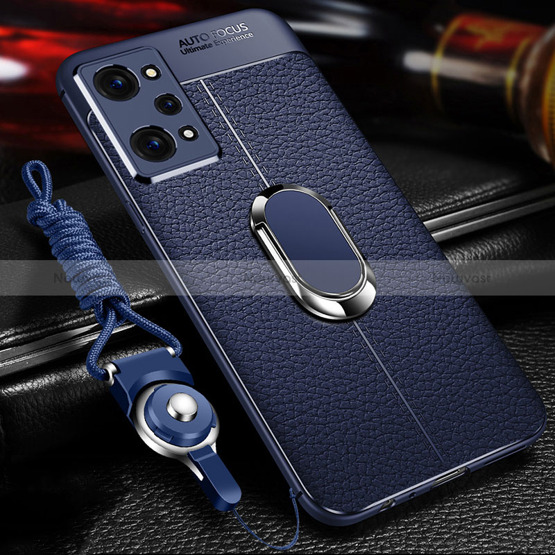 Soft Silicone Gel Leather Snap On Case Cover with Magnetic Finger Ring Stand for Realme GT Neo 3T 5G