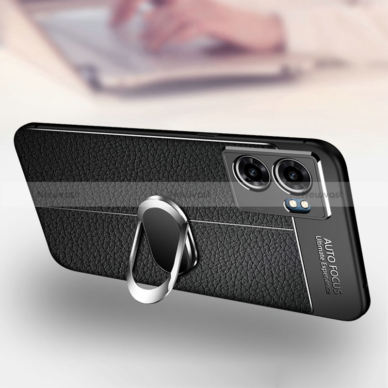 Soft Silicone Gel Leather Snap On Case Cover with Magnetic Finger Ring Stand for Realme V23 5G