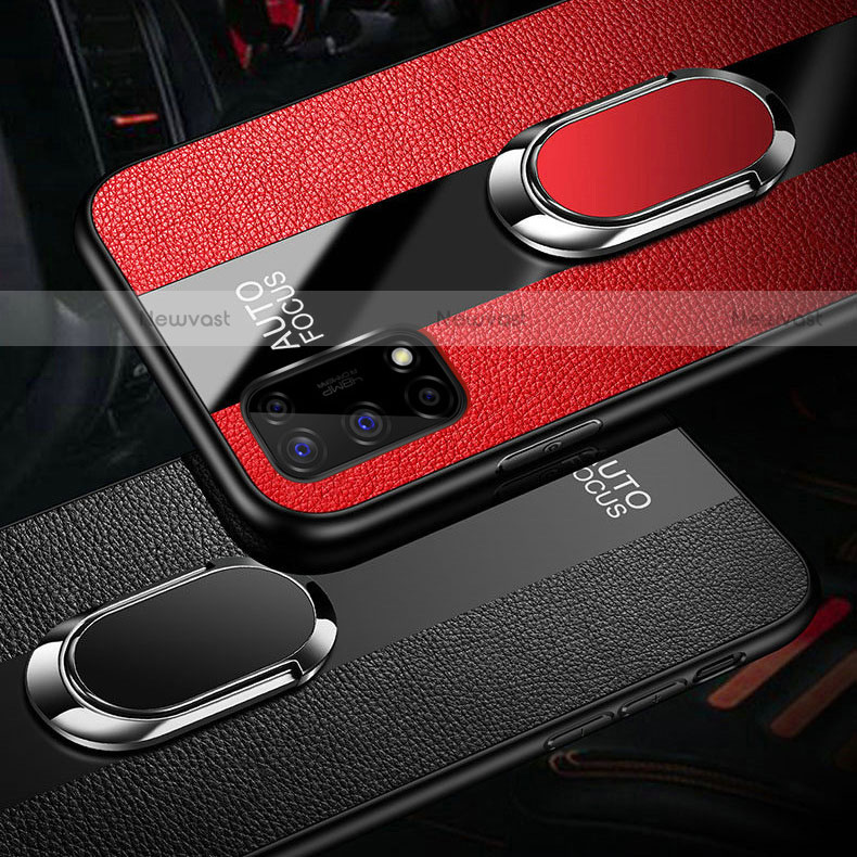 Soft Silicone Gel Leather Snap On Case Cover with Magnetic Finger Ring Stand for Realme V5 5G