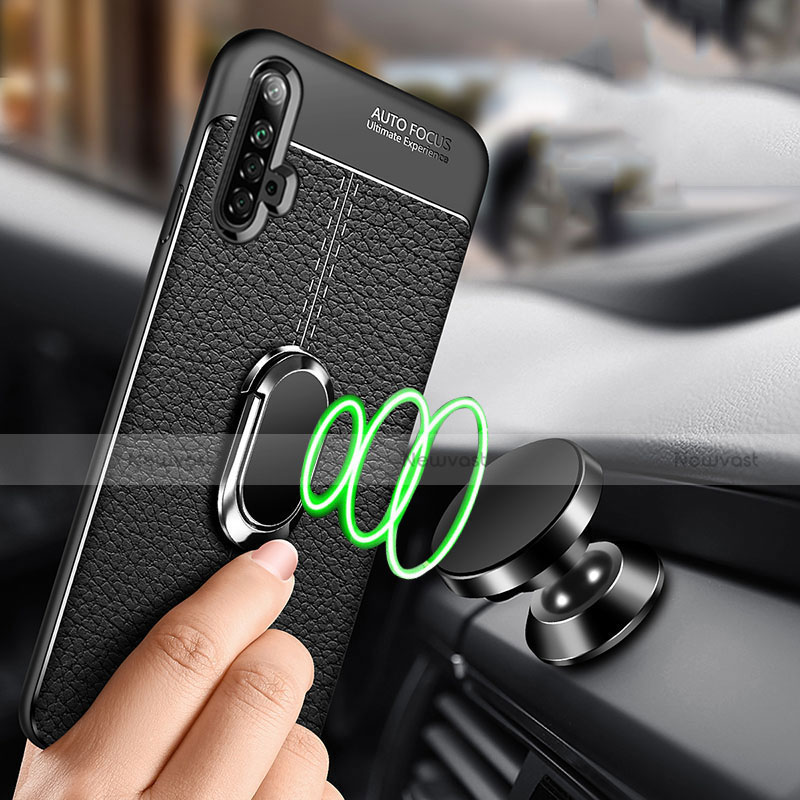 Soft Silicone Gel Leather Snap On Case Cover with Magnetic Finger Ring Stand for Realme X3 SuperZoom