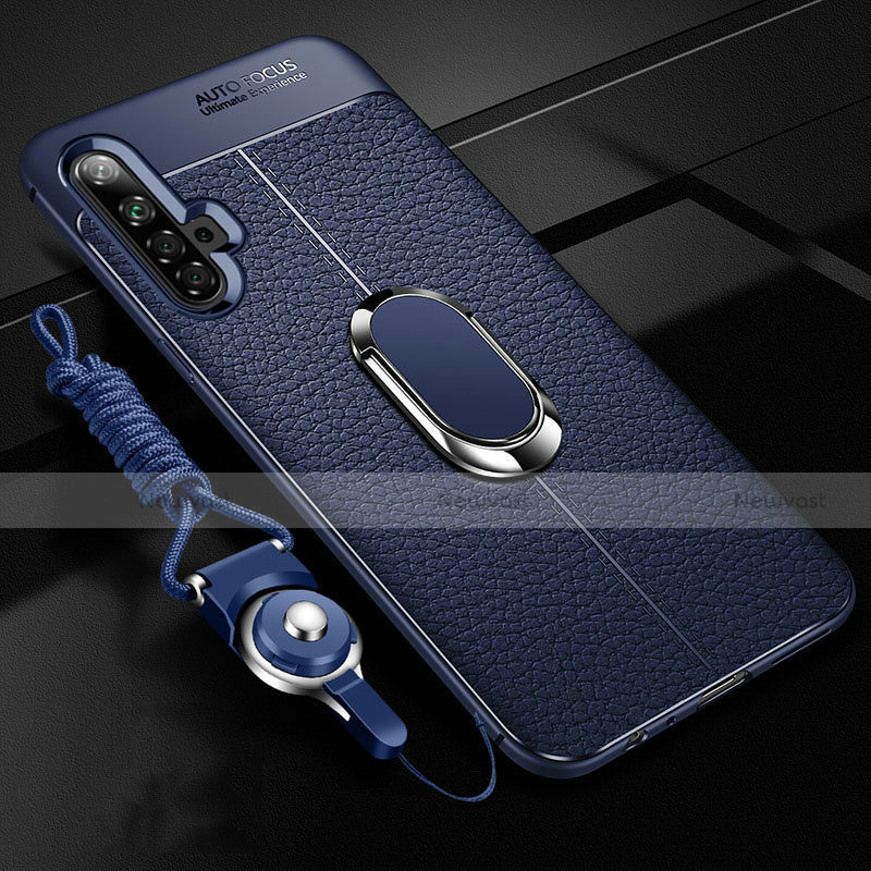 Soft Silicone Gel Leather Snap On Case Cover with Magnetic Finger Ring Stand for Realme X50 5G Blue