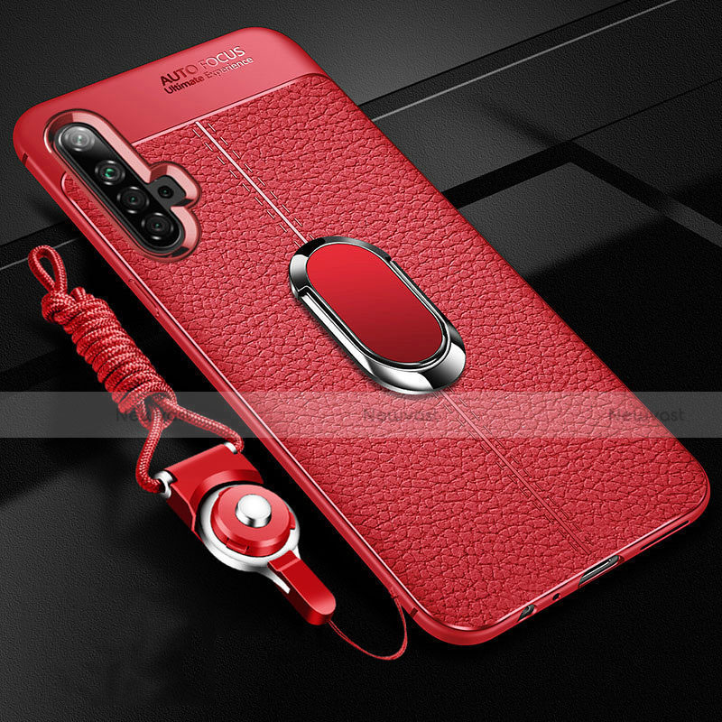 Soft Silicone Gel Leather Snap On Case Cover with Magnetic Finger Ring Stand for Realme X50 5G Red