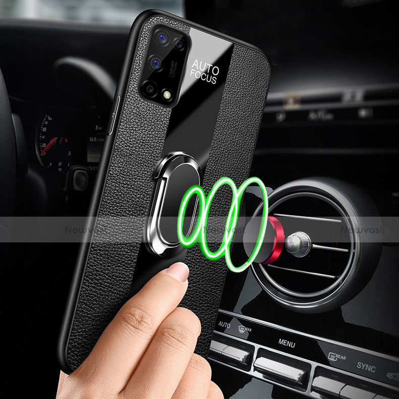 Soft Silicone Gel Leather Snap On Case Cover with Magnetic Finger Ring Stand for Realme X7 5G