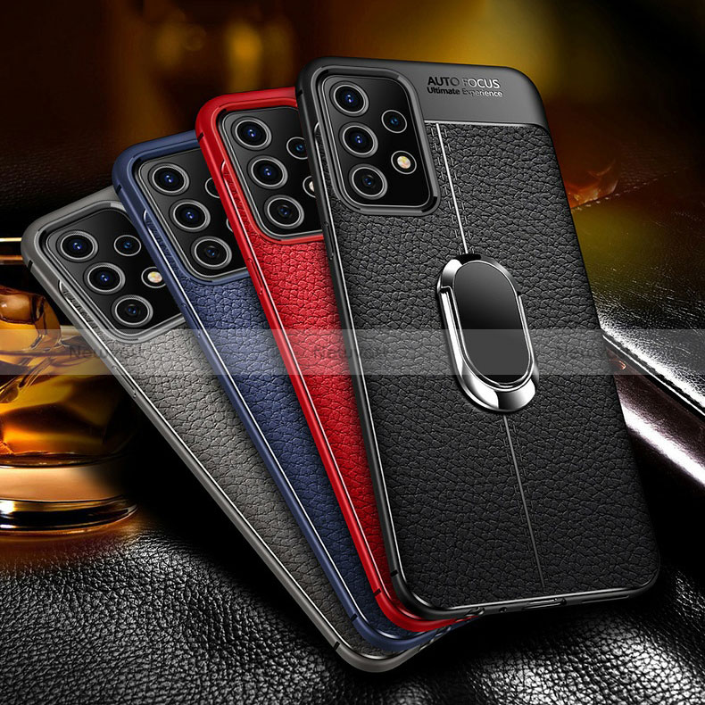 Soft Silicone Gel Leather Snap On Case Cover with Magnetic Finger Ring Stand for Samsung Galaxy A23 4G