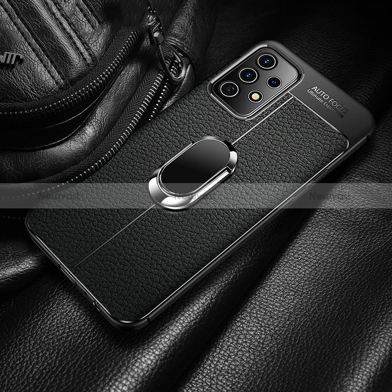 Soft Silicone Gel Leather Snap On Case Cover with Magnetic Finger Ring Stand for Samsung Galaxy A23 4G