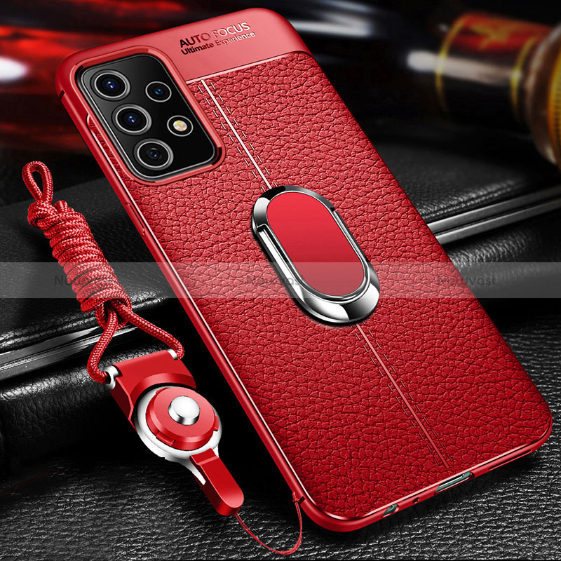 Soft Silicone Gel Leather Snap On Case Cover with Magnetic Finger Ring Stand for Samsung Galaxy A23 4G Red
