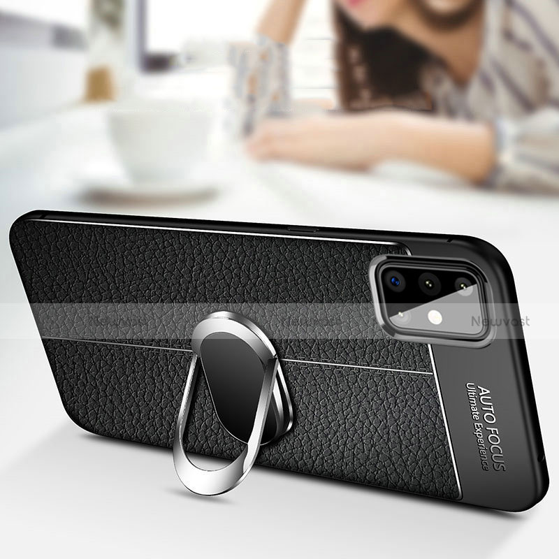 Soft Silicone Gel Leather Snap On Case Cover with Magnetic Finger Ring Stand for Samsung Galaxy A51 4G