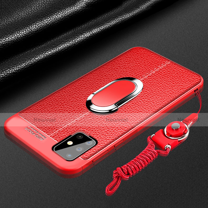 Soft Silicone Gel Leather Snap On Case Cover with Magnetic Finger Ring Stand for Samsung Galaxy A71 5G