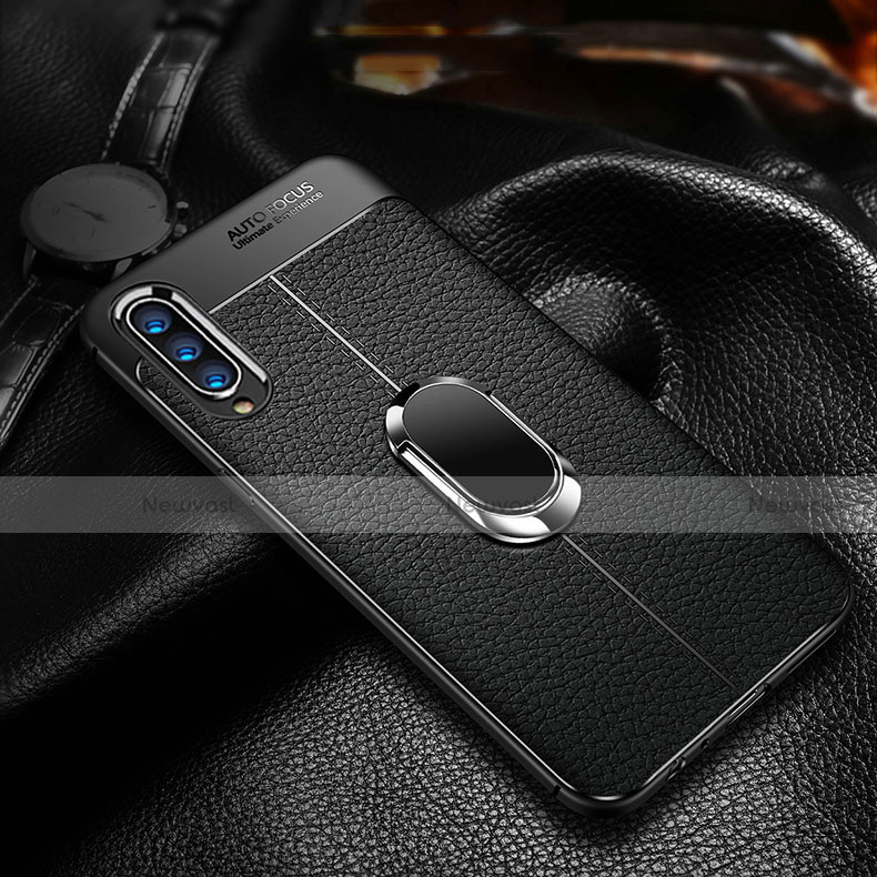 Soft Silicone Gel Leather Snap On Case Cover with Magnetic Finger Ring Stand for Samsung Galaxy A90 5G
