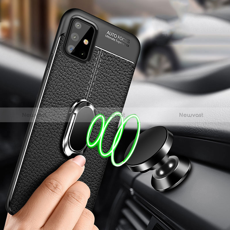 Soft Silicone Gel Leather Snap On Case Cover with Magnetic Finger Ring Stand for Samsung Galaxy M40S