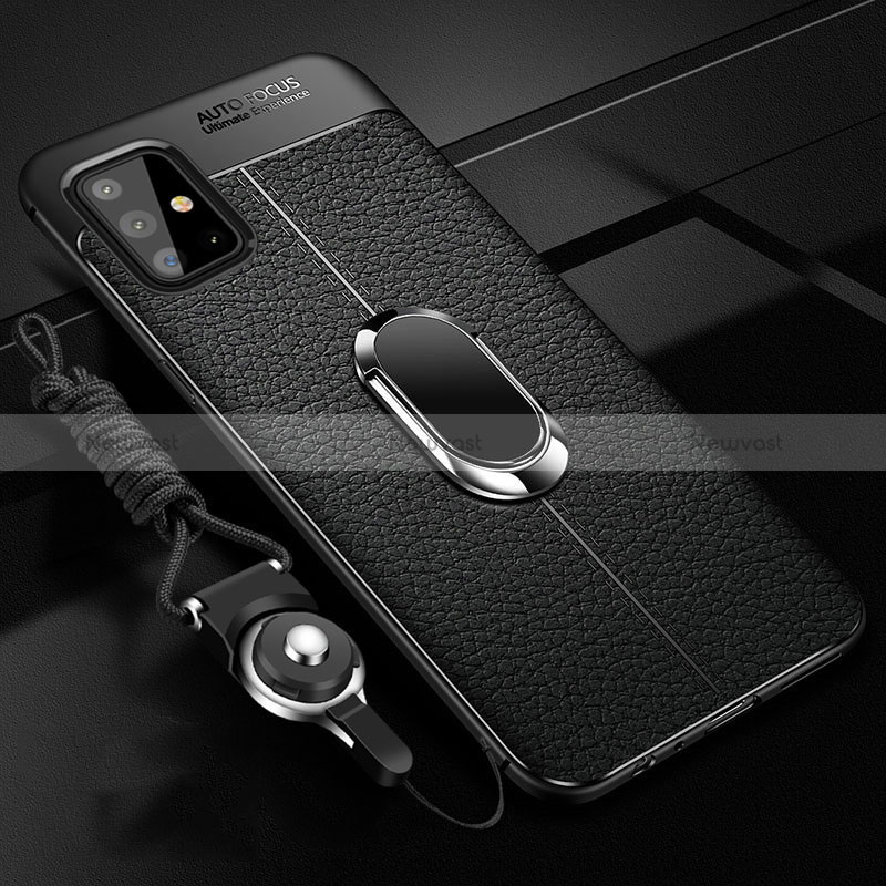 Soft Silicone Gel Leather Snap On Case Cover with Magnetic Finger Ring Stand for Samsung Galaxy M40S Black