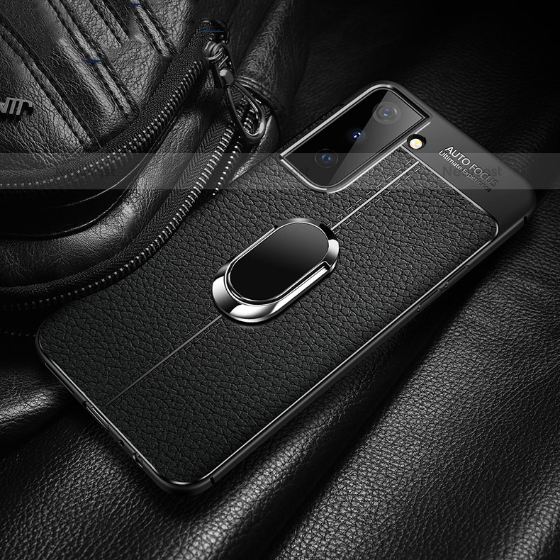 Soft Silicone Gel Leather Snap On Case Cover with Magnetic Finger Ring Stand for Samsung Galaxy S21 FE 5G