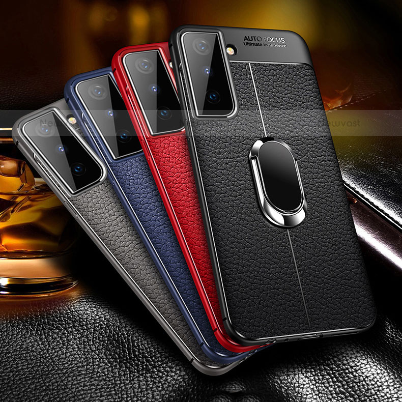 Soft Silicone Gel Leather Snap On Case Cover with Magnetic Finger Ring Stand for Samsung Galaxy S21 FE 5G