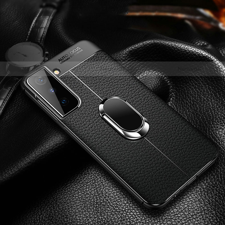 Soft Silicone Gel Leather Snap On Case Cover with Magnetic Finger Ring Stand for Samsung Galaxy S22 5G