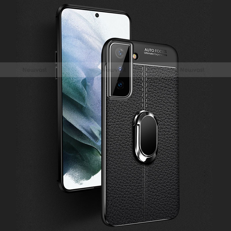 Soft Silicone Gel Leather Snap On Case Cover with Magnetic Finger Ring Stand for Samsung Galaxy S23 5G